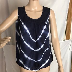 Vicinity Sleeveless Tie Dyed Blouse Navy and White